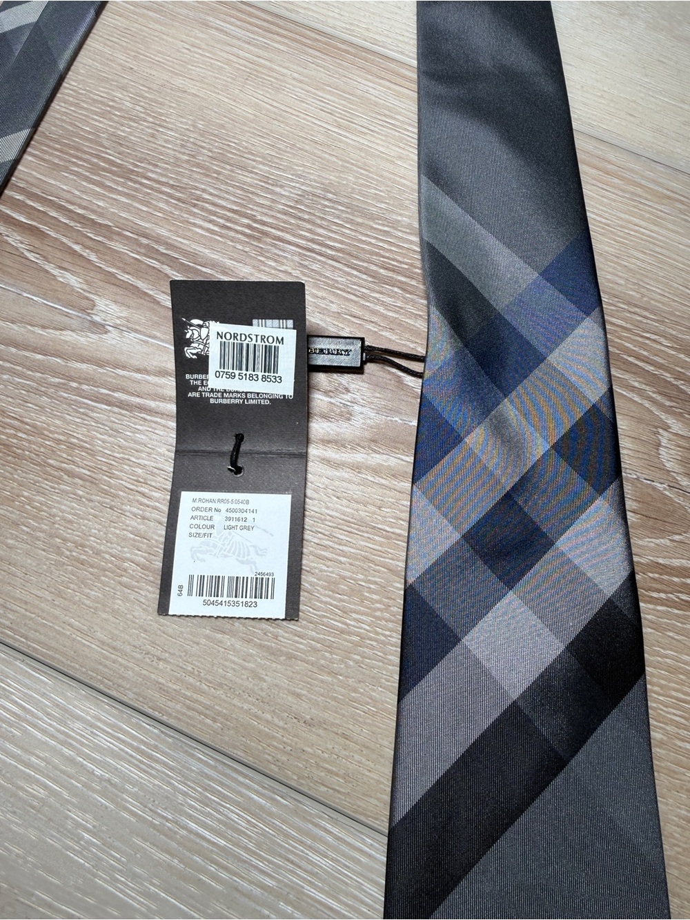 Burberry Gray and Blue Check Silk Tie - Picture 5 of 7